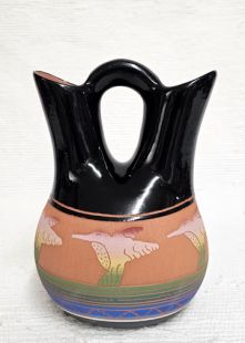 Native American Navajo Red Clay Wedding Vase with Hummingbirds