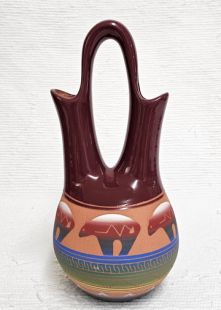 Native American Navajo Red Clay Wedding Vase with Bears