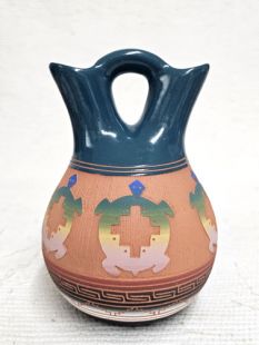 Native American Navajo Red Clay Wedding Vase with Turtles