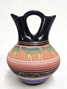 Native American Navajo Red Clay Wedding Vase with Horses