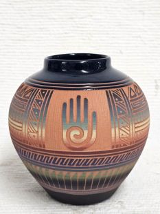 Native American Navajo Red Clay Pot with Healing Hand