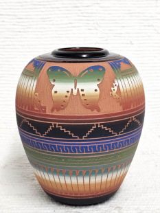 Native American Navajo Red Clay Pot with Butterfly