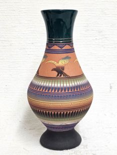 Native American Navajo Red Clay Vase with Eagles