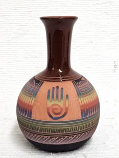 Native American Navajo Red Clay Pot with Healing Hand