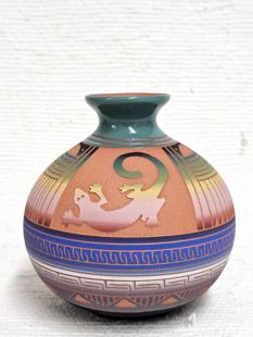 Native American Navajo Red Clay Pot with Lizard