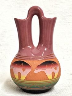Native American Navajo Red Clay Wedding Vase with Bears