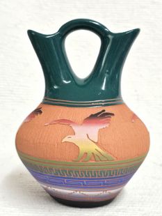 Native American Navajo Red Clay Wedding Vase with Eagles
