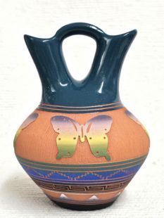 Native American Navajo Red Clay Wedding Vase with Butterflies