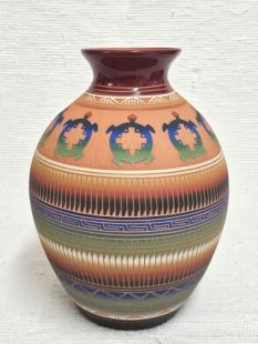 Native American Navajo Red Clay Pot with Turtles