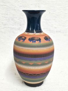 Native American Navajo Red Clay Vase with Buffalo