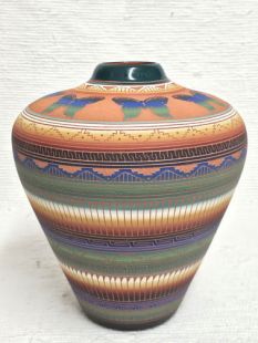 Native American Navajo Red Clay Pot with Butterflies
