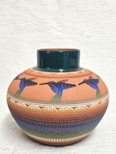 Native American Navajo Red Clay Pot with Hummingbirds