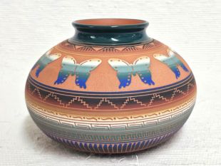 Native American Navajo Red Clay Pot with Butterflies