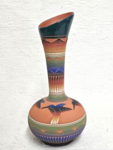 Native American Navajo Red Clay Vase with Hummingbirds