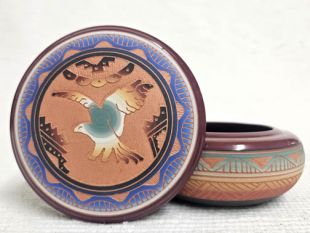Native American Navajo Red Clay Round Jewelry Box with Eagle