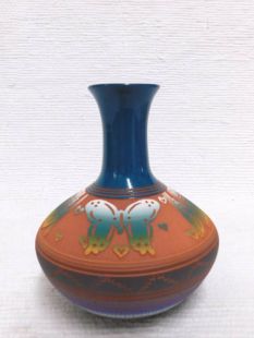 Native American Navajo Red Clay Vase with Butterfly