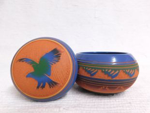 Native American Navajo Red Clay Small Round Jewelry Box with Eagle