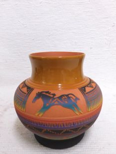 Native American Navajo Red Clay Pot with Horse