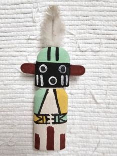 Old Style Hopi Carved Warrior Twin Traditional Katsina Doll Ornament--Green Cap