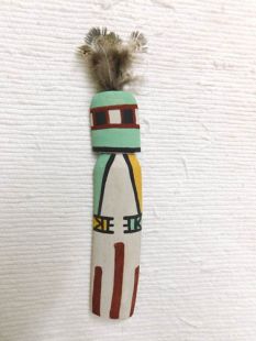 Old Style Hopi Carved Rattle Traditional Racer Katsina Doll--Green