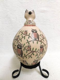 Mata Ortiz Handbuilt and Handpainted Owl Effigy Lidded Owl Pot