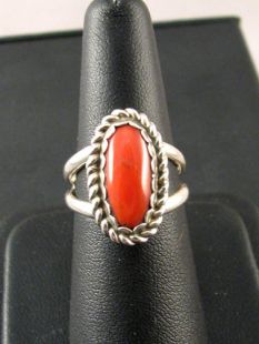 Native American Navajo Made Ring with Coral