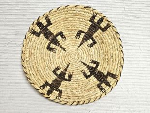 Vintage Native American Papago Made Basket with Lizards