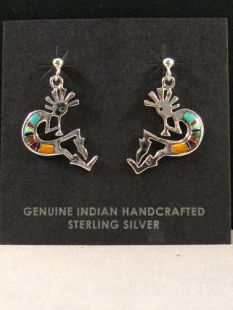 Native American Zuni Made Kokopelli Earrings with Inlay