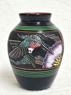 Native American Navajo Red Clay Pot with Hummingbird