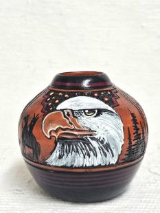 Native American Navajo Red Clay Pot with Eagle