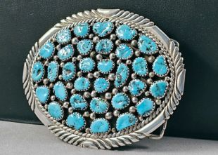 Vintage Native American Navajo Made Sterling Silver Buckle with Turquoise