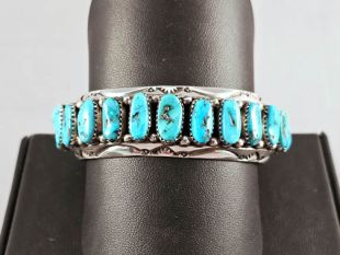 Native American Navajo Made Cuff Bracelet with Kingman Turquoise
