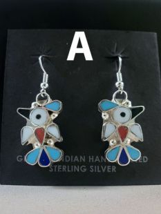 Native American Zuni Made Inlaid Earrings with Hummingbird