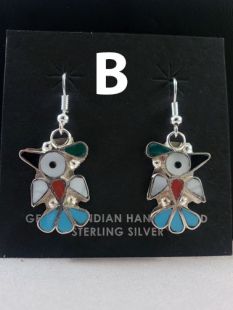 Native American Zuni Made Inlaid Earrings with Hummingbird
