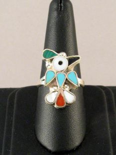 Native American Zuni Made Inlaid Ring with Hummingbird