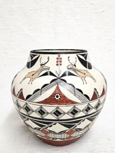 Native American Zuni Handbuilt and Handpainted White Clay and White Slip Pot with Deer--Vintage
