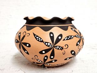 Native American Zuni Handbuilt and Handpainted Fluted Pot with Dragonflies