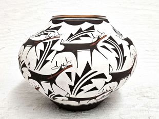 Native American Zuni Handbuilt and Handpainted Red Clay and White Slip Pot with Deer