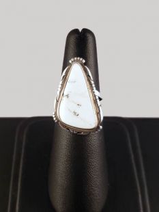 Native American Navajo Made Ring with White Buffalo Turquoise