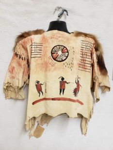 Native American Made Painted Leather Shirt with Red Fox Trim 