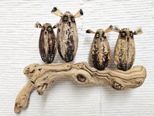 Mahogany Pod Owls on Wood--Four