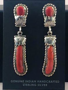 Vintage Native American Zuni Made Chandelier Earrings with Coral 
