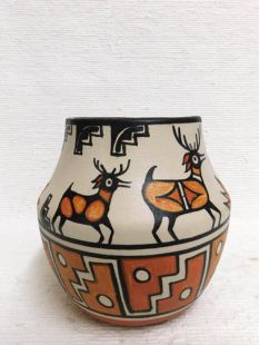 Native American Santo Domingo Handbuilt Polychrome Pot with Deer