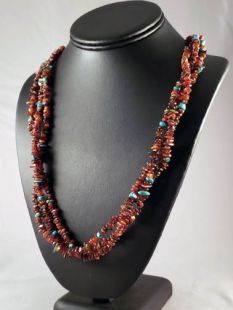 Native American Santo Domingo Made Three-Strand Necklace