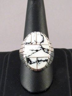 Native American Navajo Made Ring with White Buffalo Turquoise 