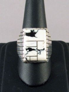 Native American Navajo Made Ring with White Buffalo Turquoise 