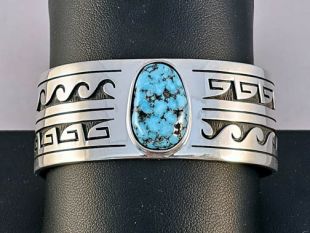 Native American Hopi Made Overlay Cuff Bracelet with Turquoise