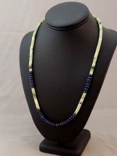 Native American Hopi Made Serpentine and Lapis Necklace