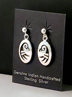 Native American Hopi Made Earrings with Water Symbol