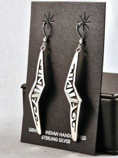 Native American Hopi Made Earrings with Lightning and Water Symbols
